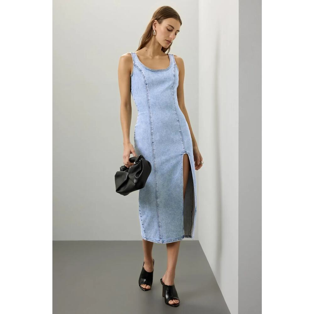 Blank NYC Fade Away Bodycon Denim Dress with Front Slit Size Large